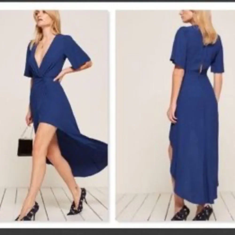 NWT Reformation Westport high low v-neck dress size 6 cobalt blue BRAND NEW - Picture 2 of 6